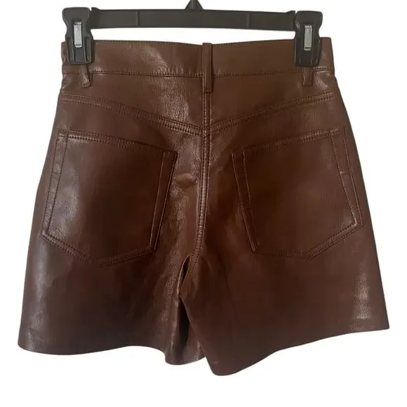 Aritzia Wilfred Nocturne High Rise Utility Vegan Leather Cognac Shorts Size 00 - Picture 3 of 6